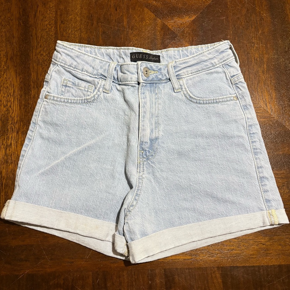 GUESS Light Wash Denim Shorts with Rolled Hem